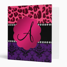 Monogram purple damask pink leopard vinyl binders