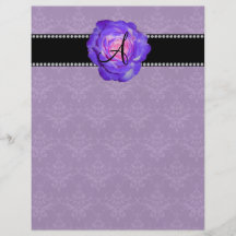 Monogram purple damask purple rose flyer