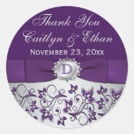 Monogram Purple Grey Floral Wedding Favour Sticker