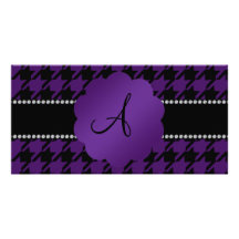 Monogram purple houndstooth custom photo card