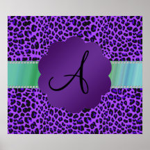 Monogram purple leopard poster