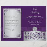 Monogram Purple, Silver Floral Wedding Program 2 Flyer