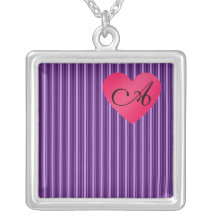 Monogram purple stripes pink heart jewelry