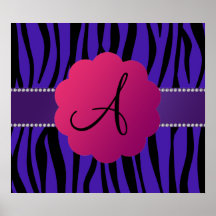 Monogram purple zebra stripes poster