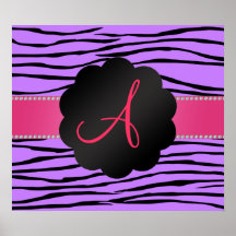 Monogram Purple zebra stripes Poster