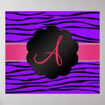 Monogram purple zebra stripes posters