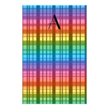 Monogram rainbow plaid stationery paper