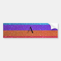 Monogram rainbow stripes glitter bumper sticker