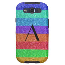Monogram rainbow stripes glitter galaxy SIII covers