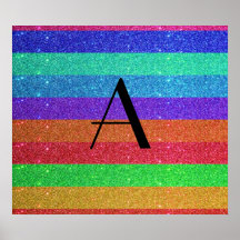 Monogram rainbow stripes glitter print