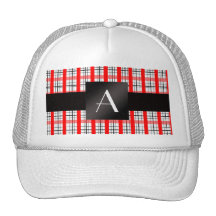 Monogram red and black plaid trucker hats