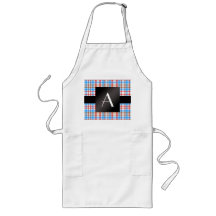 Monogram red and blue plaid aprons