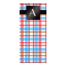 Monogram red and blue plaid custom rack card