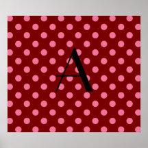Monogram red and pink polka dots print