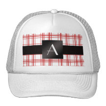 Monogram red and white plaid mesh hat