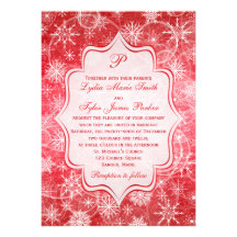Monogram Red and White Snowflakes Wedding Invite 2