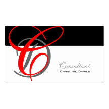 Monogram red, black, white business card