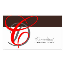 Monogram red, brown, white business card