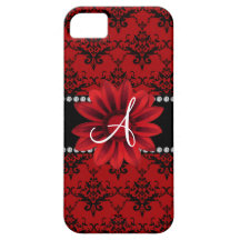 Monogram red damask daisy flower iPhone 5 covers