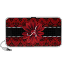 Monogram red damask daisy flower portable speaker