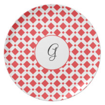 Monogram Red Diamond|  Holiday Plates