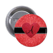 Monogram red glitter red heart pins