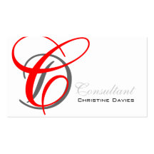 Monogram red, grey, white business card