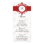 monogram red wedding menu rack card design
