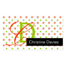 Monogram retro dots green, red business card