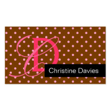 Monogram retro dots pink brown business card