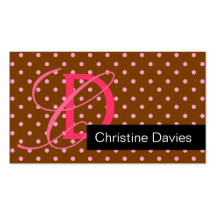 Monogram retro dots pink brown business card