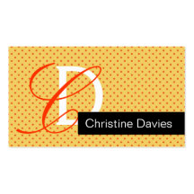 Monogram retro dots yellow, red business card