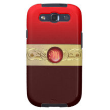 Monogram Retro Red Faux Jewelled Gold Scroll