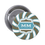 Monogram Retro Spiral Teal Chocolate Brown Pinback Buttons