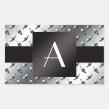 Monogram silver diamond steel plate pattern rectangle stickers