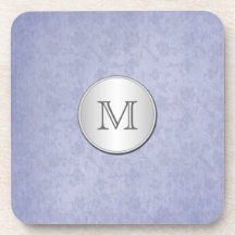 Monogram Smoky Blue Silver Damask Coaster Set (6)