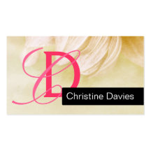 Monogram subtle floral pink & black business card