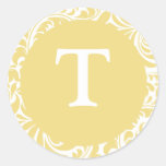 Monogram T Antique Gold Personalizable Wedding Mon Round Stickers