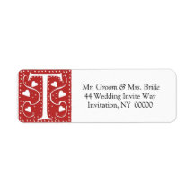 Monogram T Hearts Red White Wedding Colours Return Return Address Labels