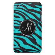 Monogram Teal Black Zebra Print Wild Animal Stripe iPod Touch Covers