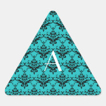 Monogram Turquoise damask Stickers