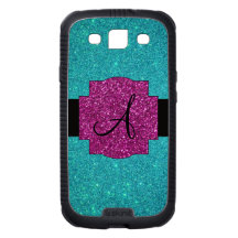 Monogram turquoise glitter