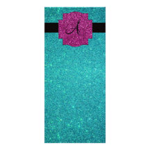 Monogram turquoise glitter customized rack card