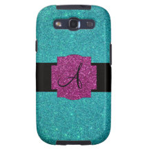 Monogram turquoise glitter galaxy s3 covers