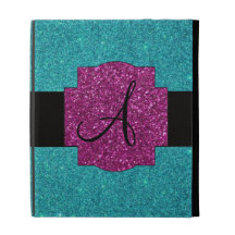Monogram turquoise glitter iPad folio covers