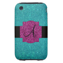 Monogram turquoise glitter iPhone 3 tough cover