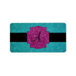 Monogram turquoise glitter labels