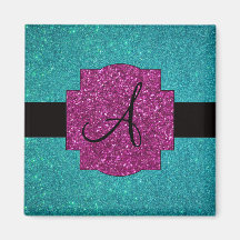 Monogram turquoise glitter magnets