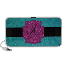 Monogram turquoise glitter mini speakers