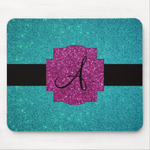 Monogram turquoise glitter mouse pad